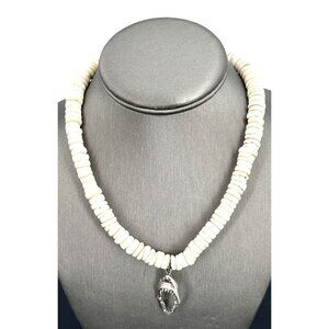 Puka Shell Necklace Shark Jaw Pendant Large Shells 8.5mm 16" Long Vintage